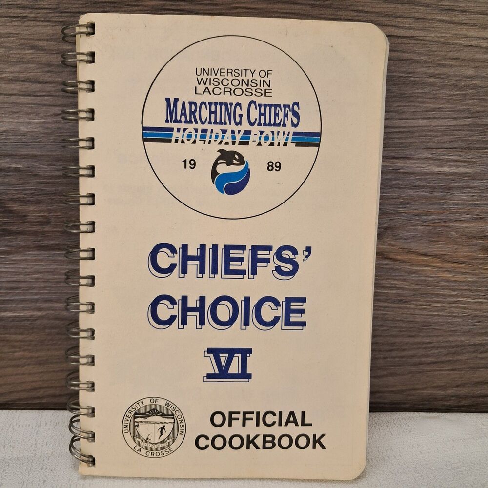 Vintage 1989 UW La Crosse Marching Chiefs Cookbook Recipes Cook Book, VTG Ads